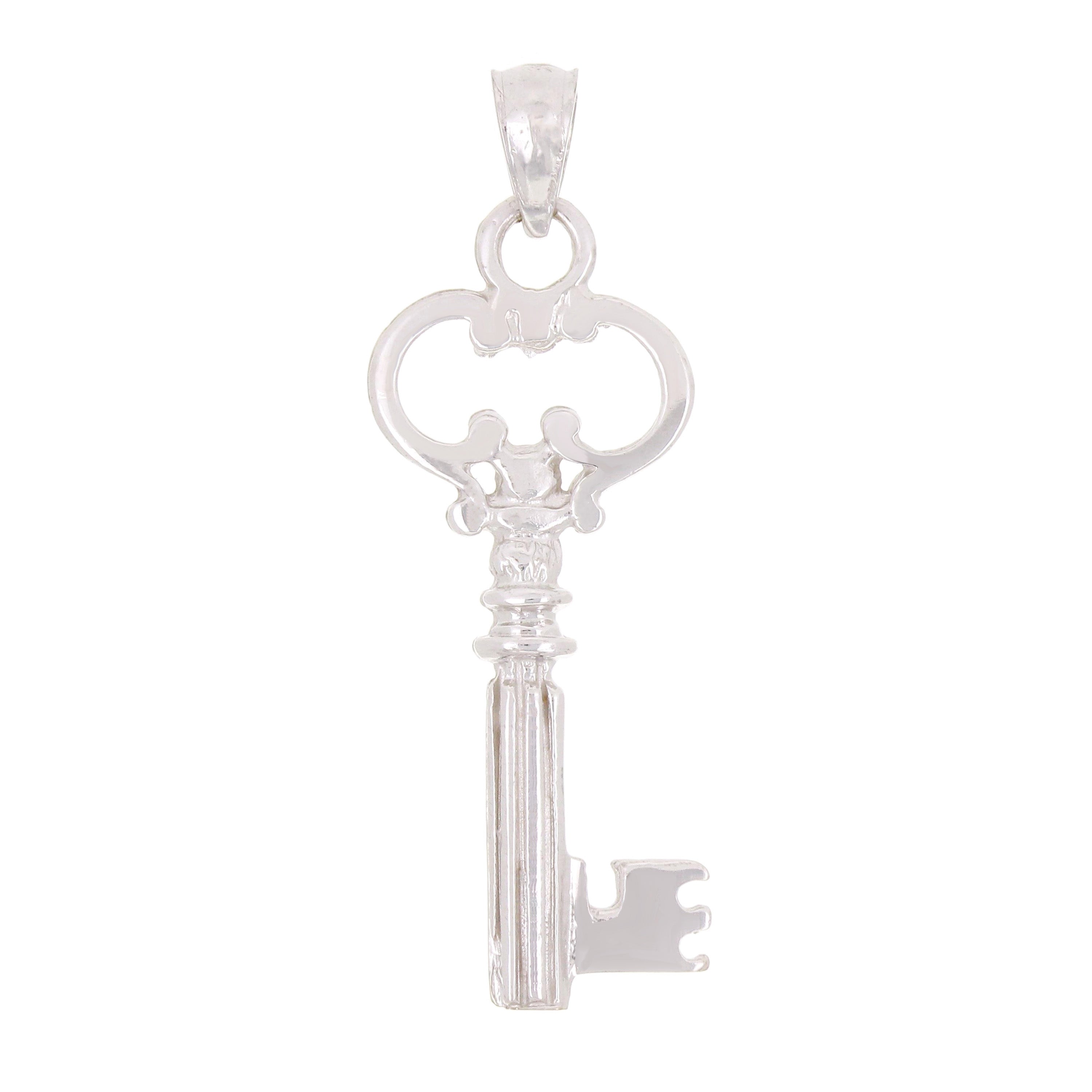 14k White Gold Key Pendant - White