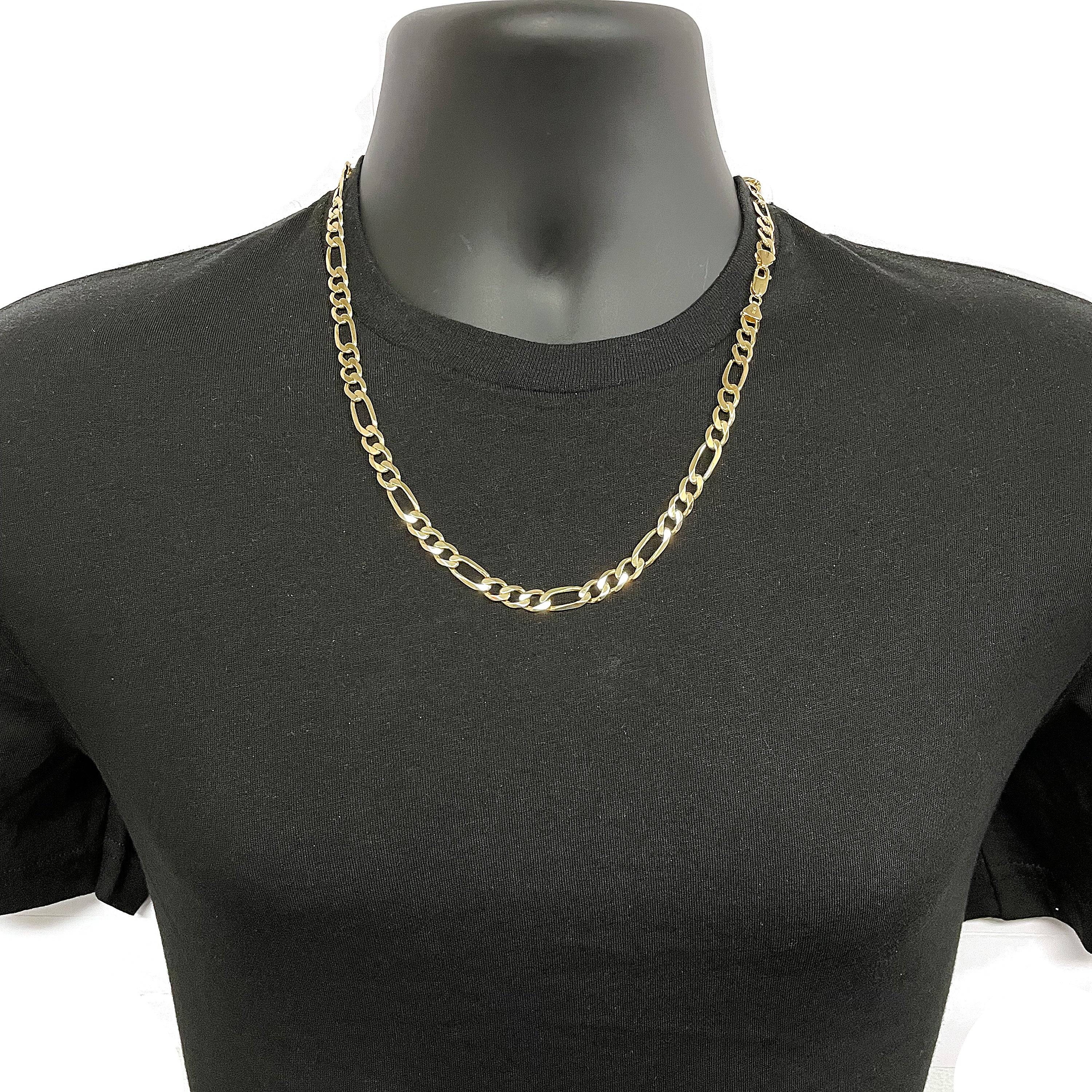 Men's Italian 14k Yellow Gold Solid Figaro Chain Necklace 22" 4.9mm 16.7 grams - 22"