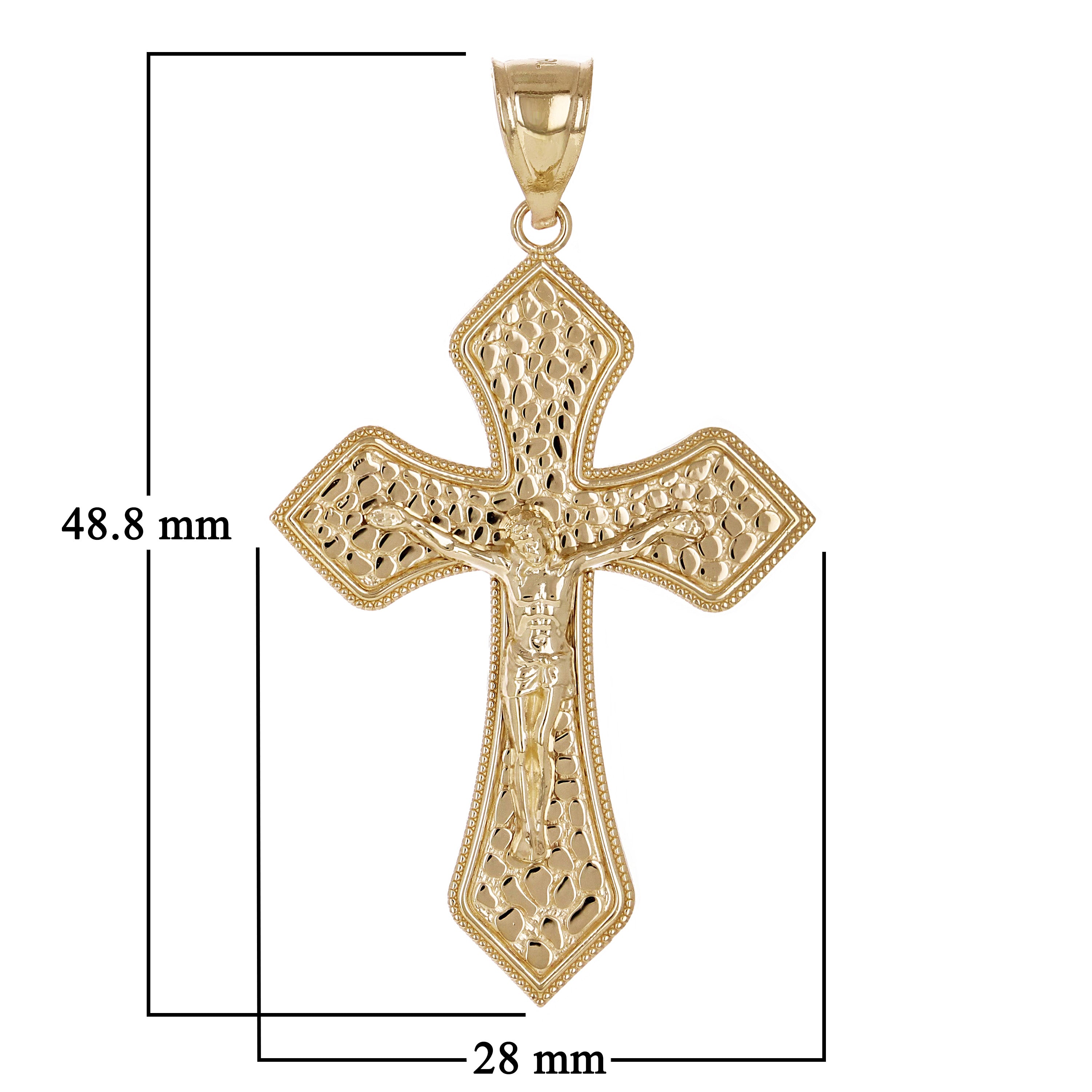 14k Yellow Gold Jesus Christ Crucifix Nugget Cross Charm Pendant 1.9" 4.7 grams