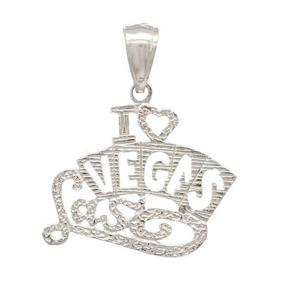 14k White Gold Las Vegas Charm Pendant Travel Souvenir 1.2 grams - White