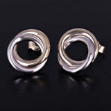 Italian 14k Yellow & White Gold High Shine Double Eternity Circle Stud Earrings - Yellow & White