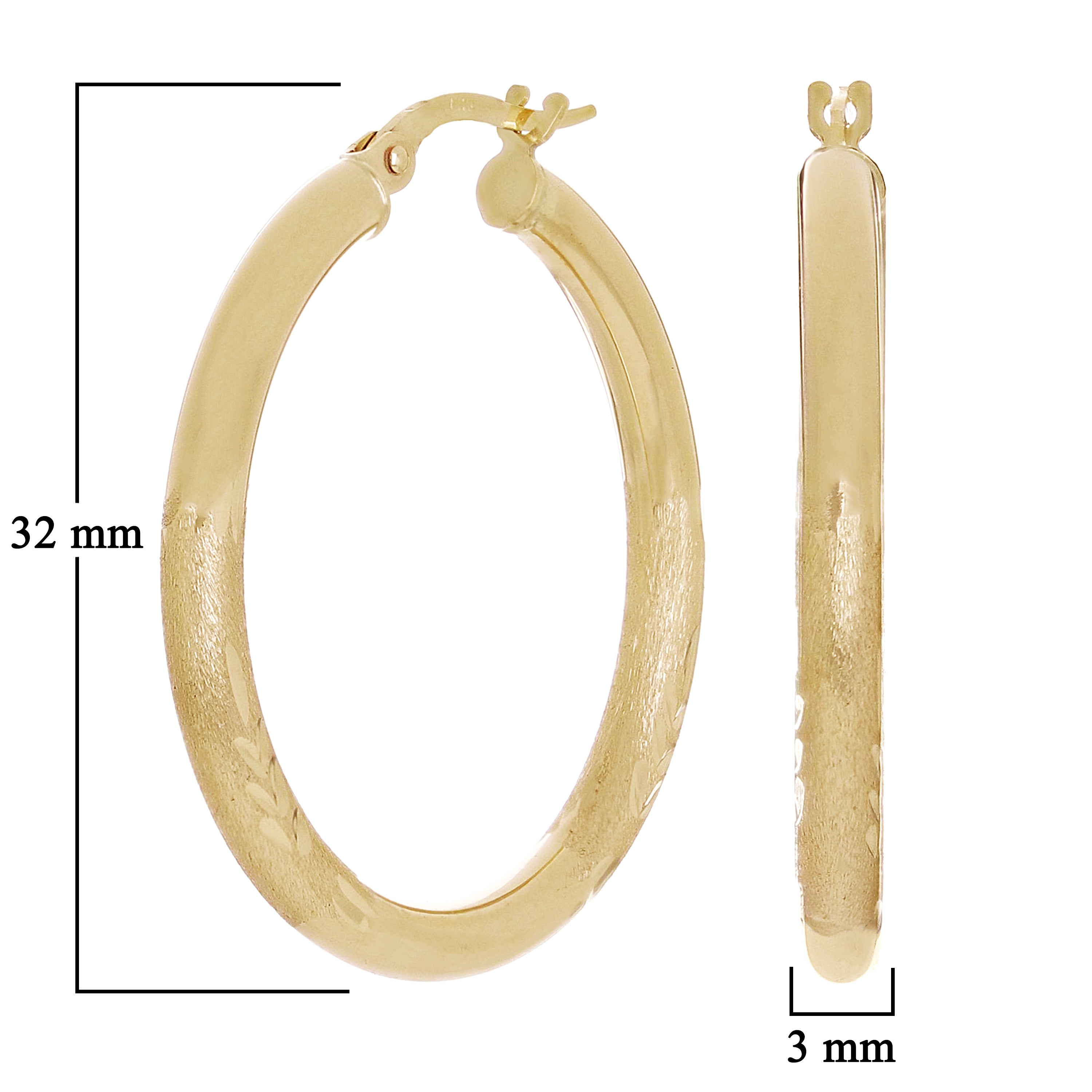 Italain 14k Yellow Gold Polished & Sand Finish Round Hoop Earrings 1.2" 3mm 2.4g