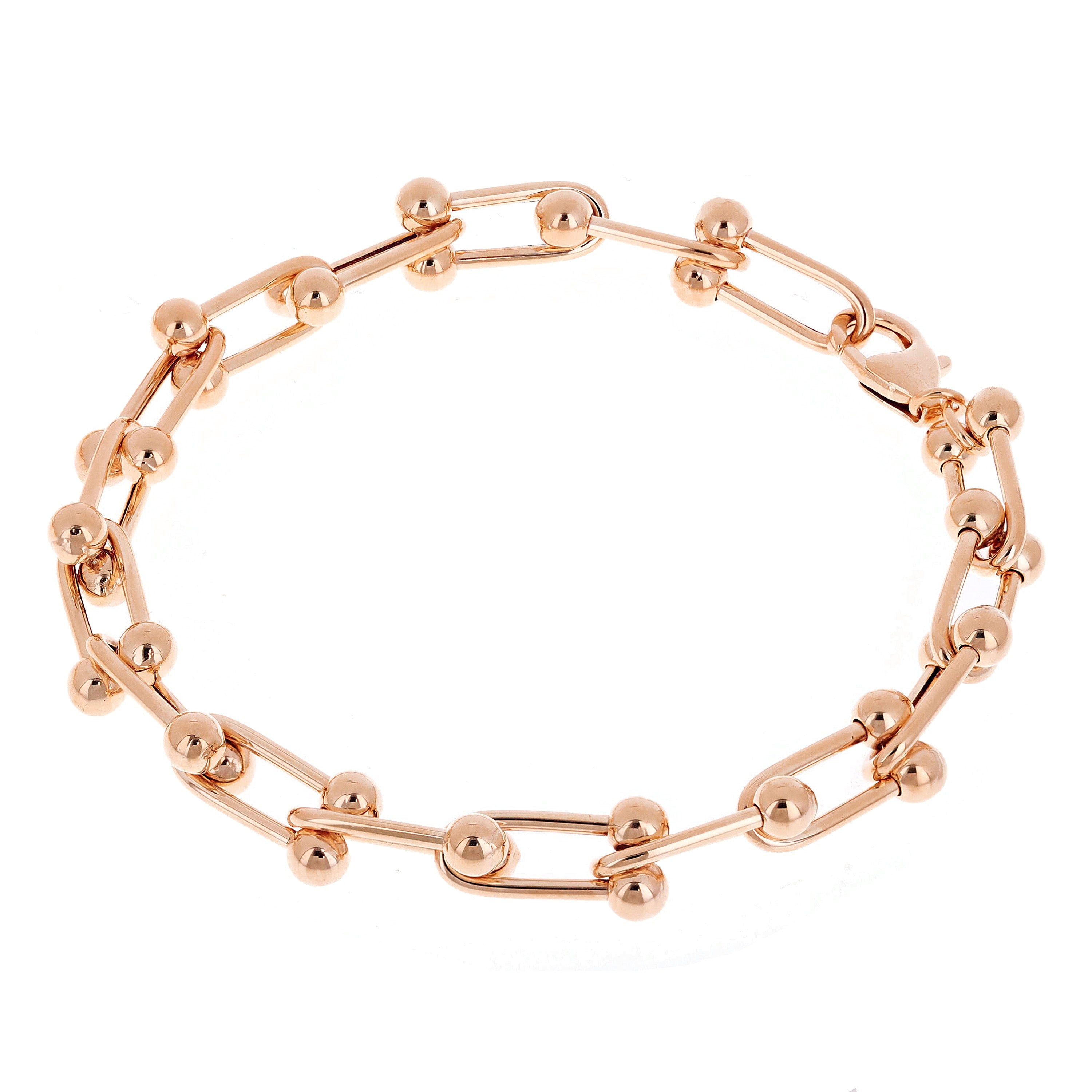 Italian 14k Yellow White or Rose Gold Solid U Shape Hardwear Link Bracelet 8mm