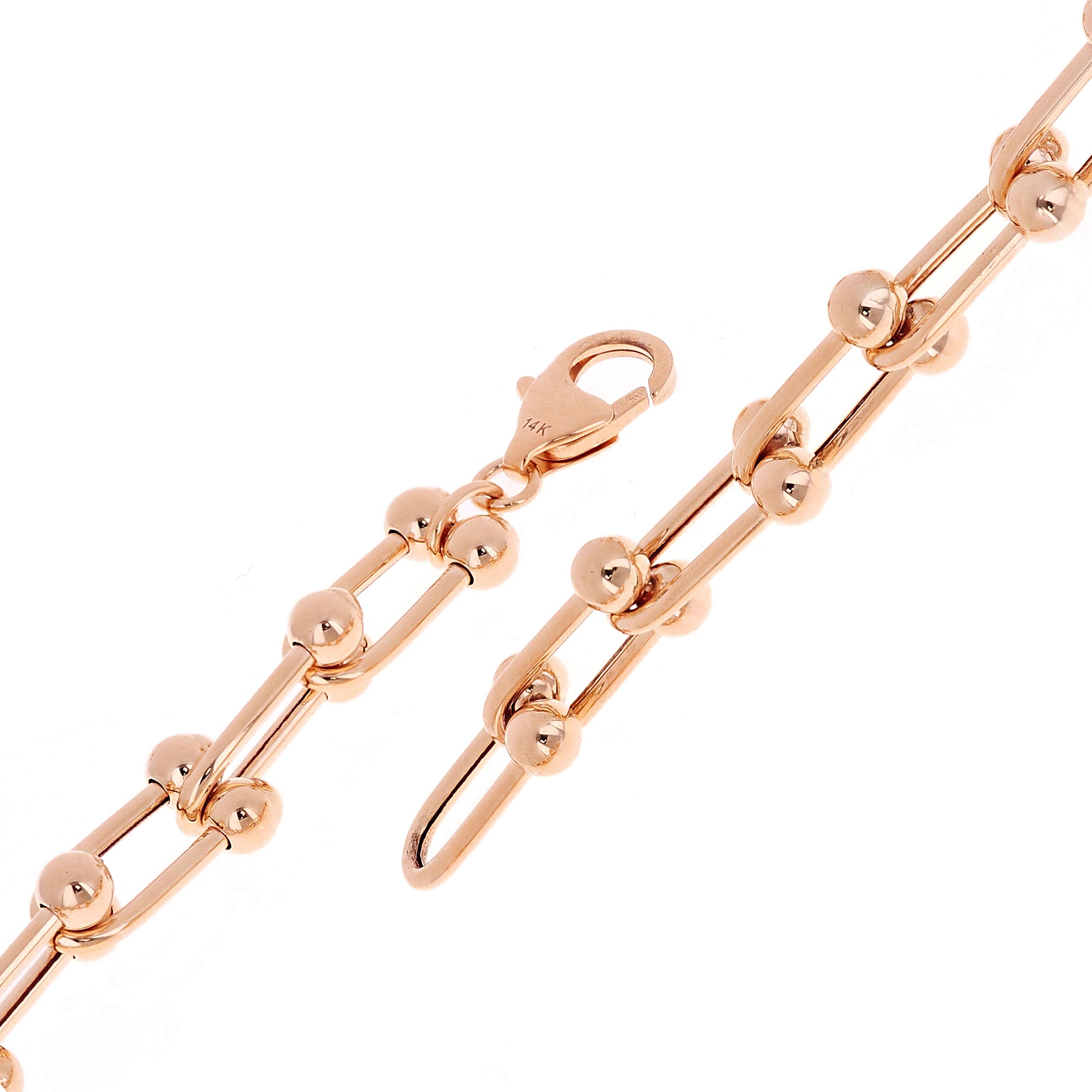 Italian 14k Yellow White or Rose Gold Solid U Shape Hardwear Link Bracelet 8mm
