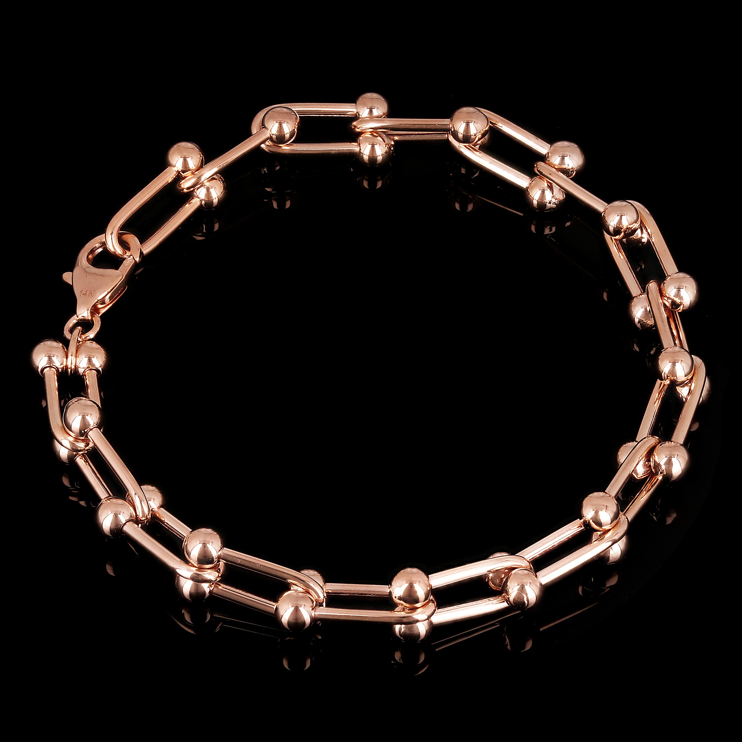 Italian 14k Yellow White or Rose Gold Solid U Shape Hardwear Link Bracelet 8mm