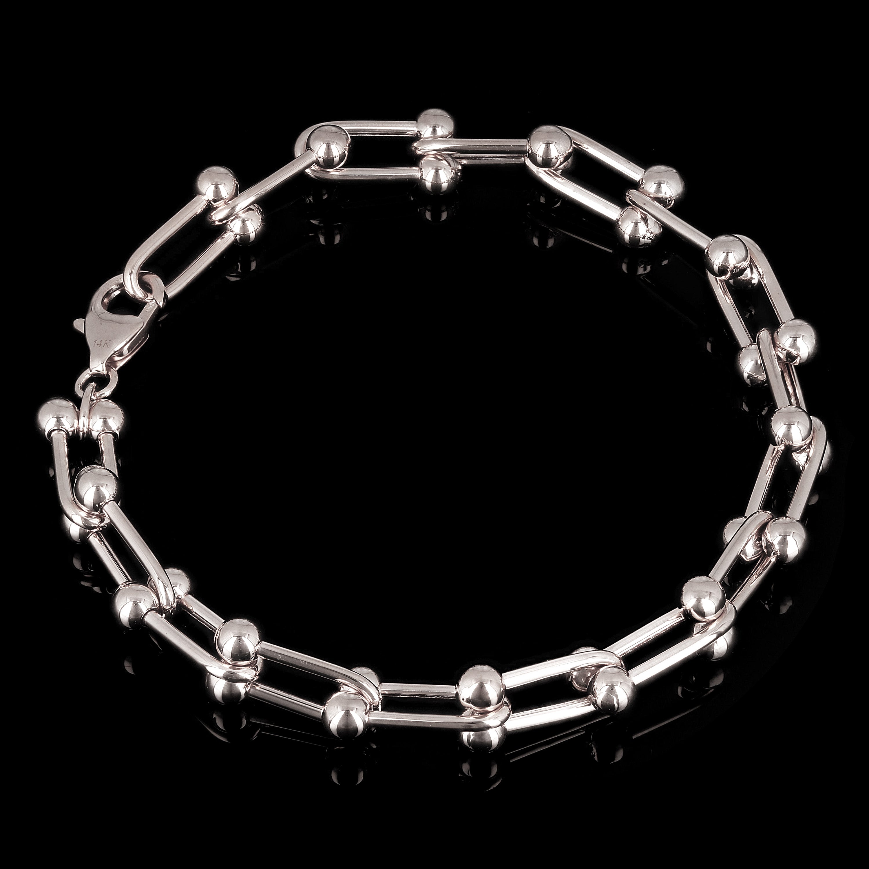 Italian 14k Yellow White or Rose Gold Solid U Shape Hardwear Link Bracelet 8mm