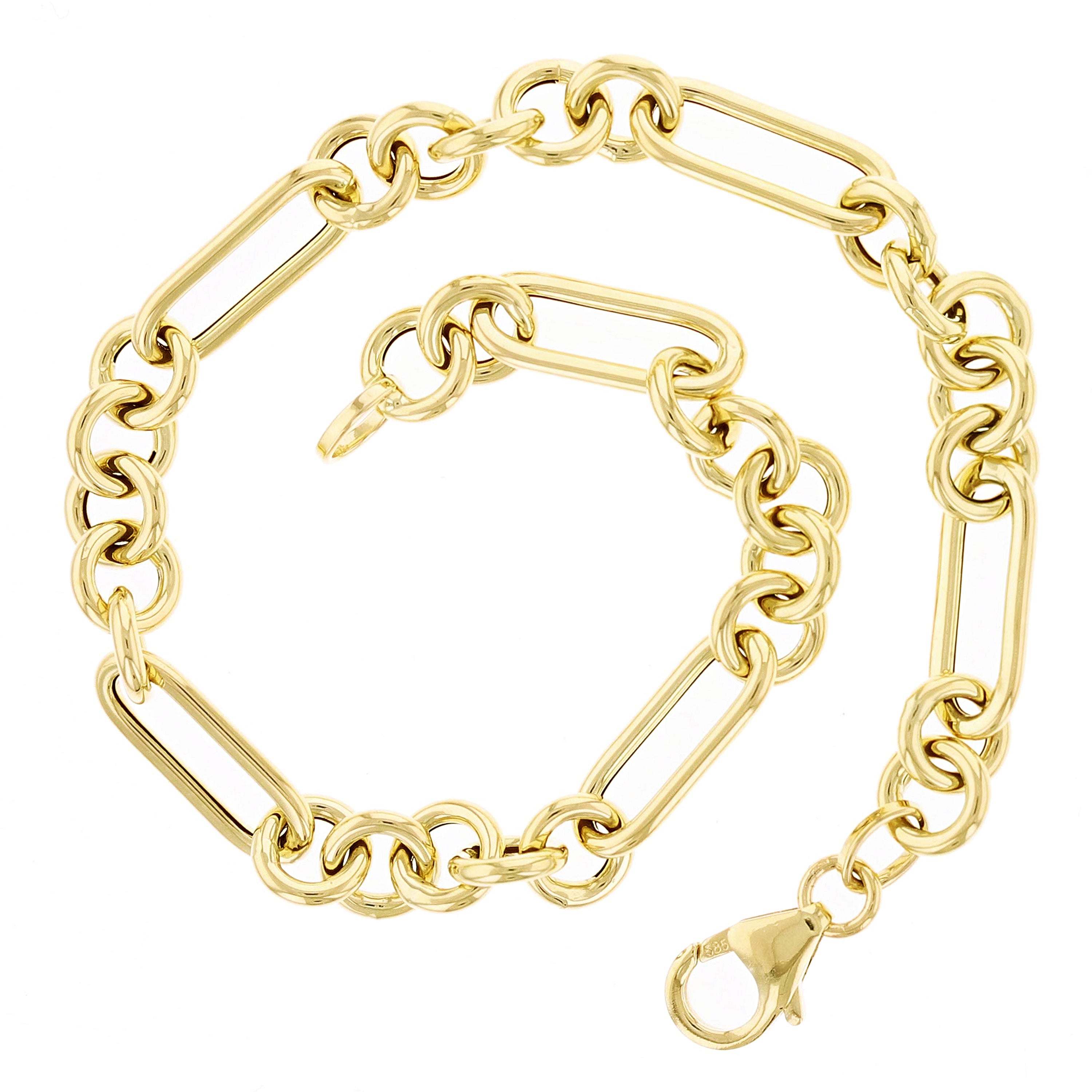 Italian 14k Yellow Gold Hollow Oval & Paper Clip Chain Bracelet 7.75" 4 grams