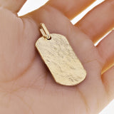 14k Yellow Gold Hammered Finish Dog Tag Charm Pendant 1.8" 14.7 grams