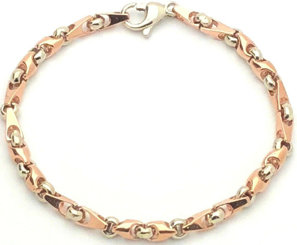 14k Two Tone Gold Handmade Fashion Link Bracelet 8.75