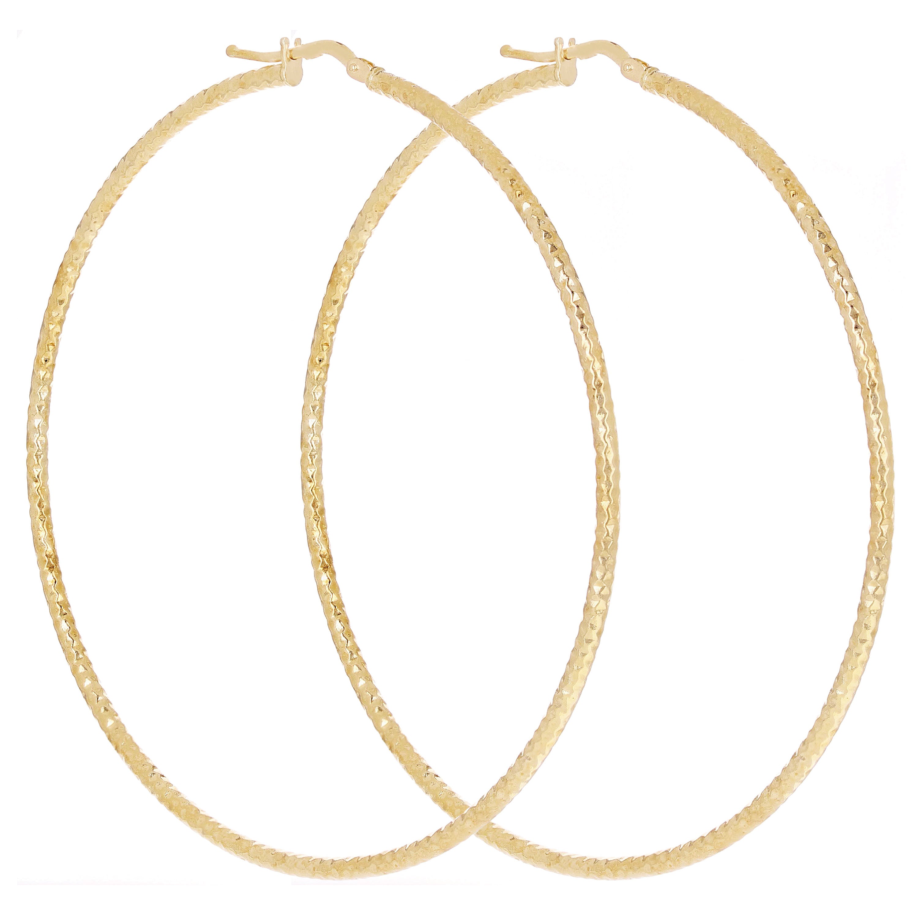 Italian 14k Yellow Gold Diamond Cut Hollow Round Hoop Earrings 2.7" 2mm 3.9g