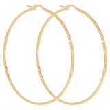 Italian 14k Yellow Gold Diamond Cut Hollow Round Hoop Earrings 2.7" 2mm 3.9g