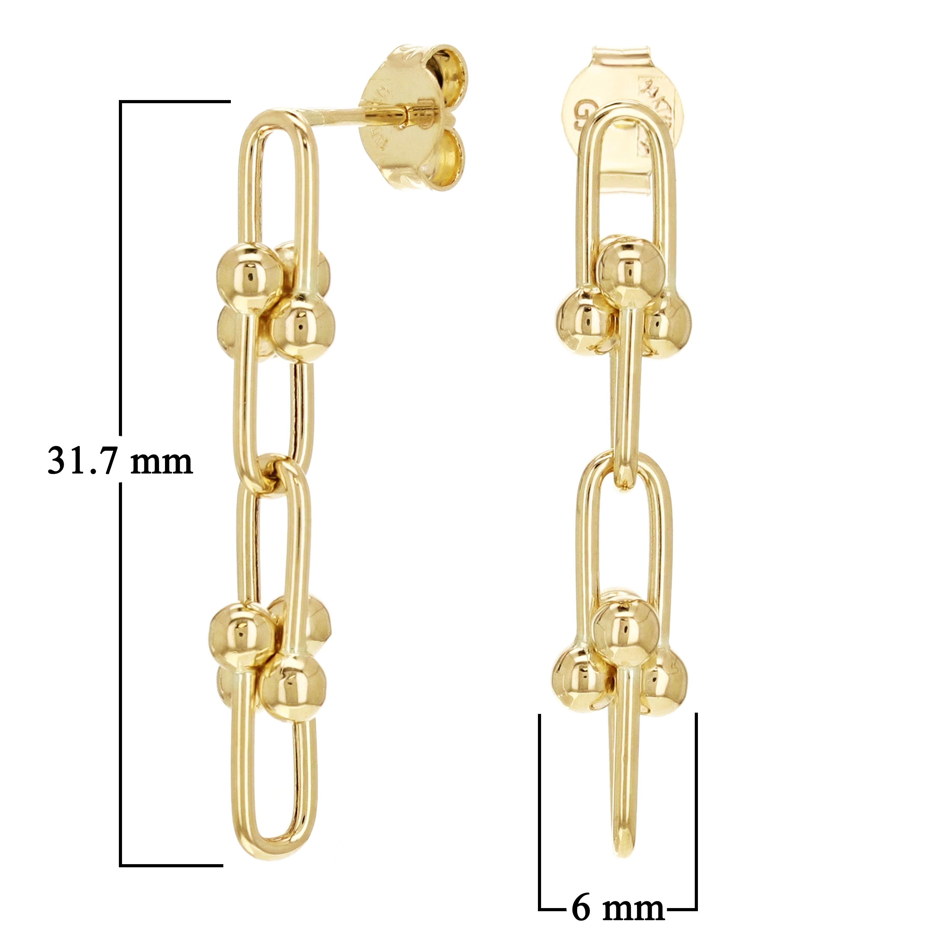 Italian 14k Yellow Gold U Link Dangle Earrings 1.2" 6mm 2.4 grams