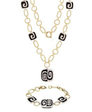 14k Two Tone Gold 16" Fancy Chain Necklace & 8" Bracelet Set with Onyx 81.8g