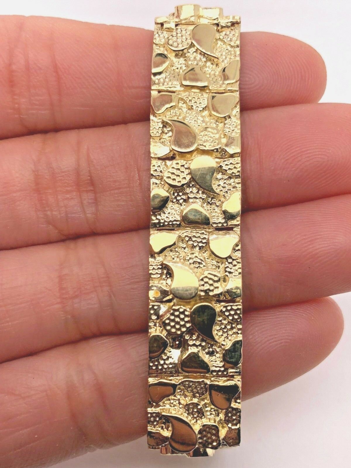 14k Yellow Gold Nugget Bracelet Adjustable 7.5" 12mm 30 grams