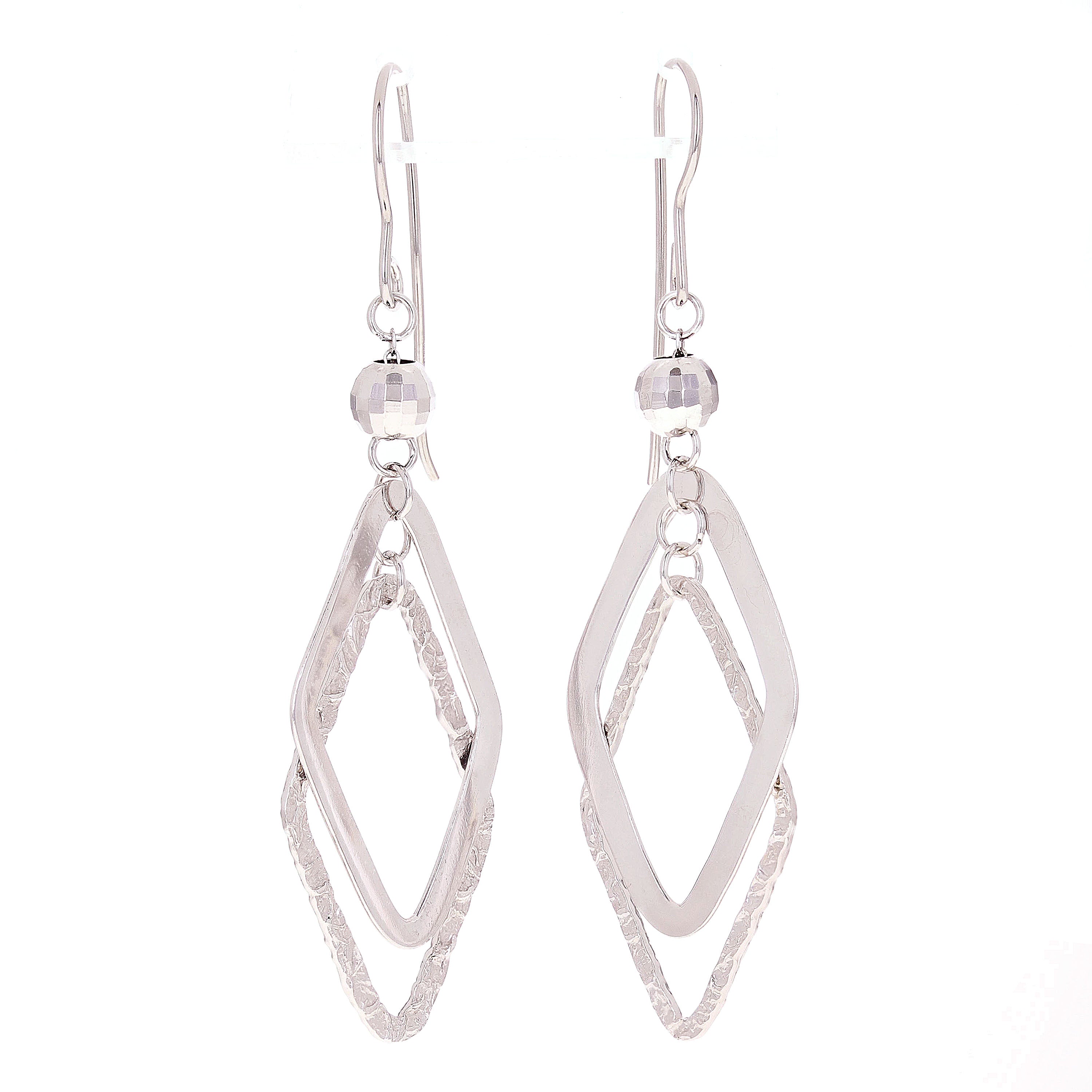 Sterling Silver Double Diamond-Shaped Dangle Earrings 2.2"