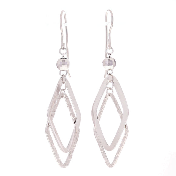 Sterling Silver Double Diamond-Shaped Dangle Earrings 2.2