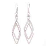 Sterling Silver Double Diamond-Shaped Dangle Earrings 2.2"
