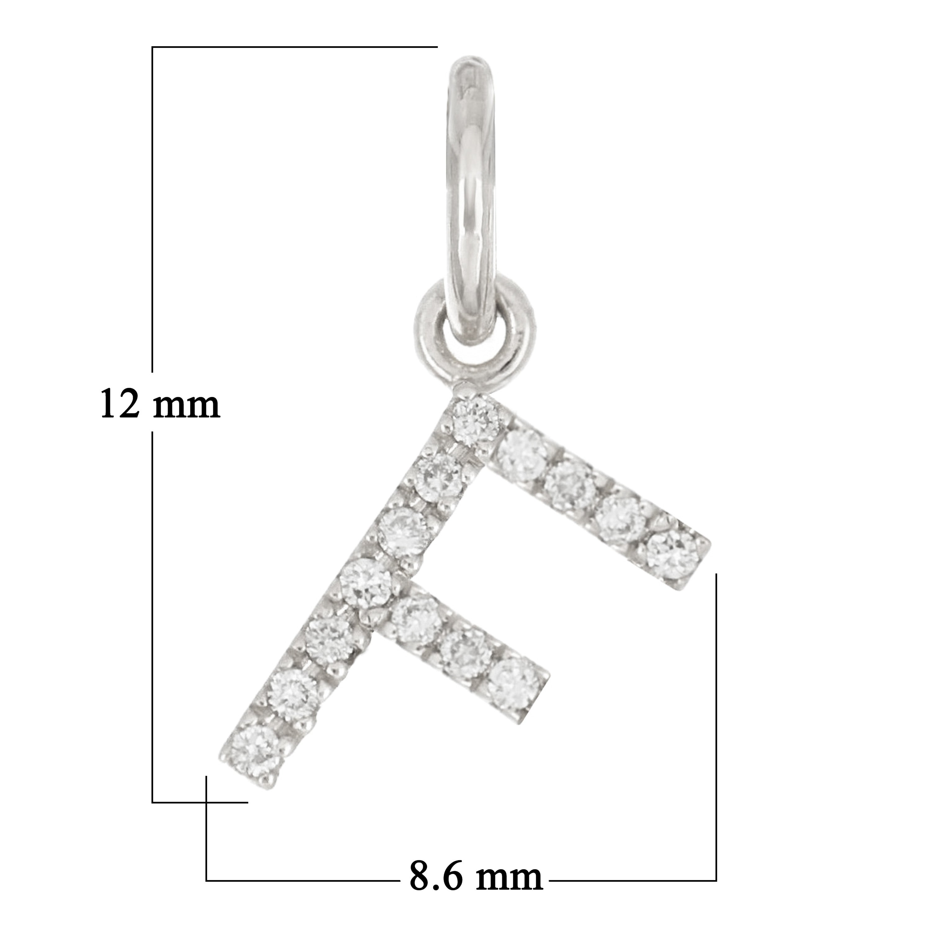 14k White Gold Diamond Initial Letter F Charm Pendant - Letter F,White