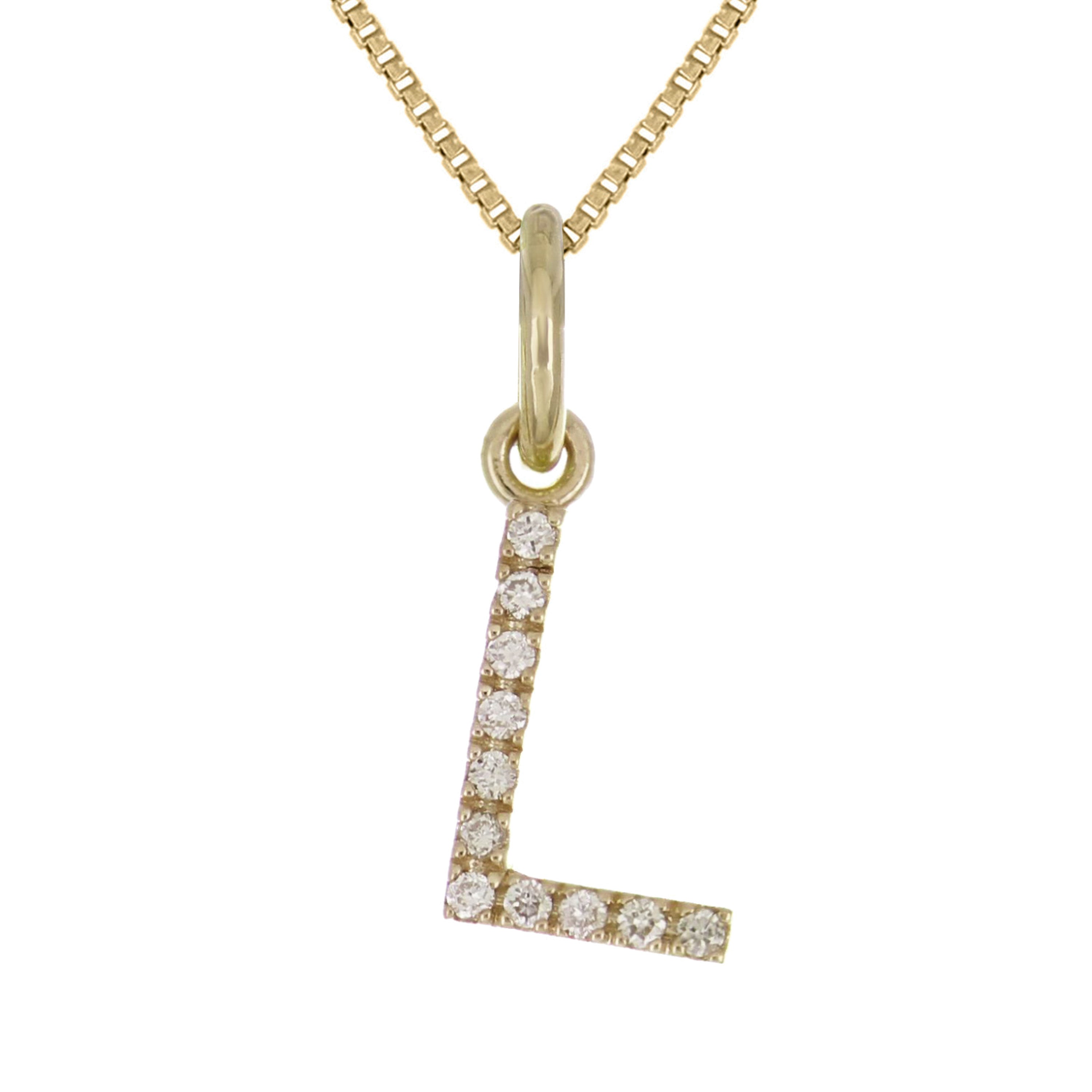 14k Yellow Gold Diamond Initial Letter L Charm Pendant Necklace 18" - Letter L,Yellow