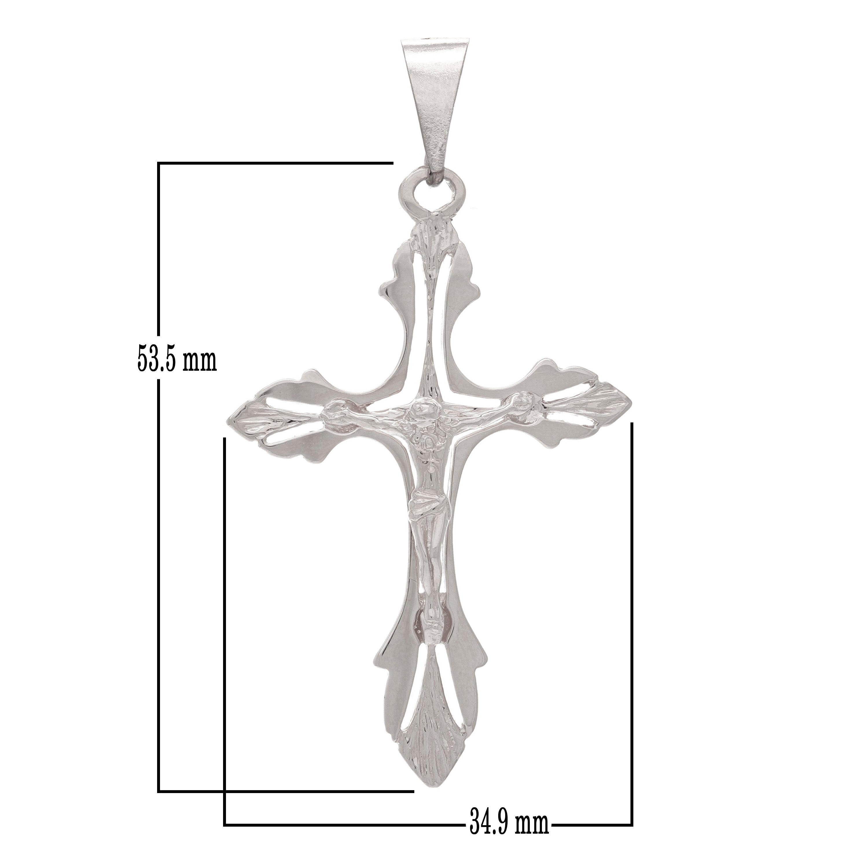 14k White Gold Jesus Christ Crucifix Cross Religious Charm Pendant 2.4" 6.2grams - White
