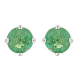 14k White Gold Round Emerald Solitaire Stud Earrings