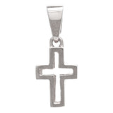 14k White Gold Small Double Sided Open 3D Cross Religious Charm Pendant 1.2g - White