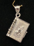 14k White Gold Religious Holy Bible Charm Pendant with Written Pages Inside 3.4g