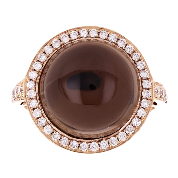 14k Rose Gold 0.45ctw Smoky Quartz & Diamond Contemporary Dome Halo Ring Size 7