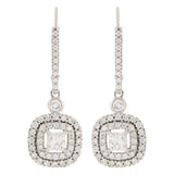 10k White Gold Double Halo Diamond Lever Back Drop Dangle Earrings 1.00CT