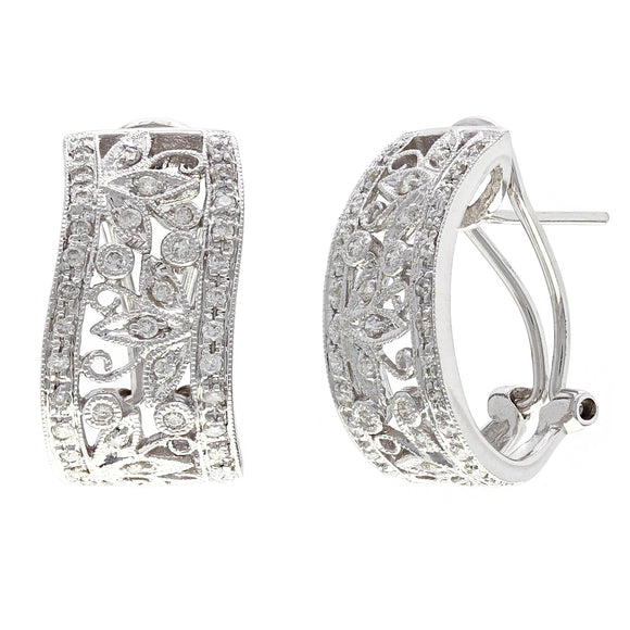 18k White Gold 1ctw Diamond Pave Trellis Design Half Hoop Curve Earrings