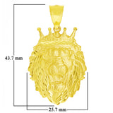 14k Yellow Gold Solid Diamond Cut Lion Head Pendant 1.7" 7.7 grams