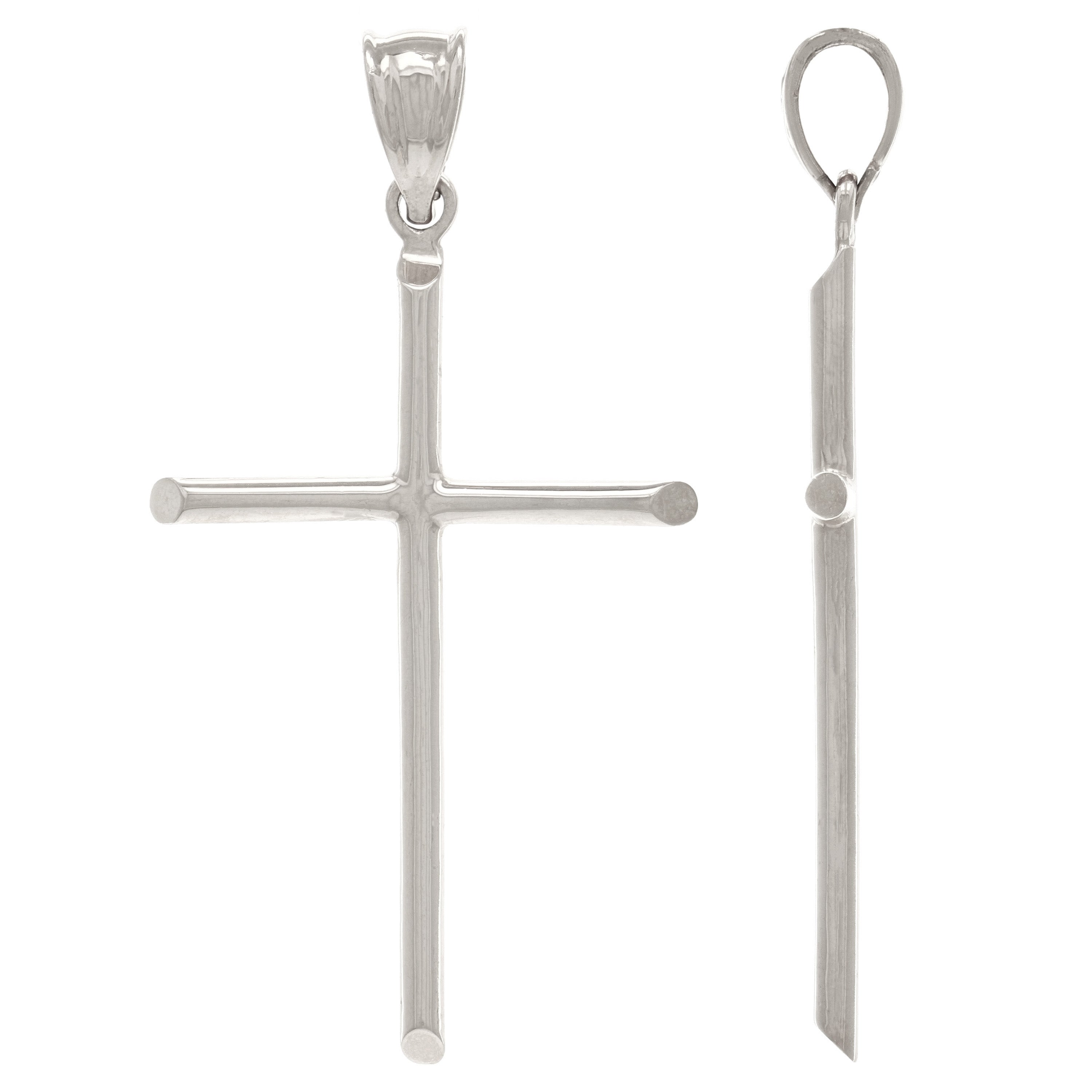 14k White Gold High Polished Plain Cross Religious Charm Pendant 1.95" 4grams