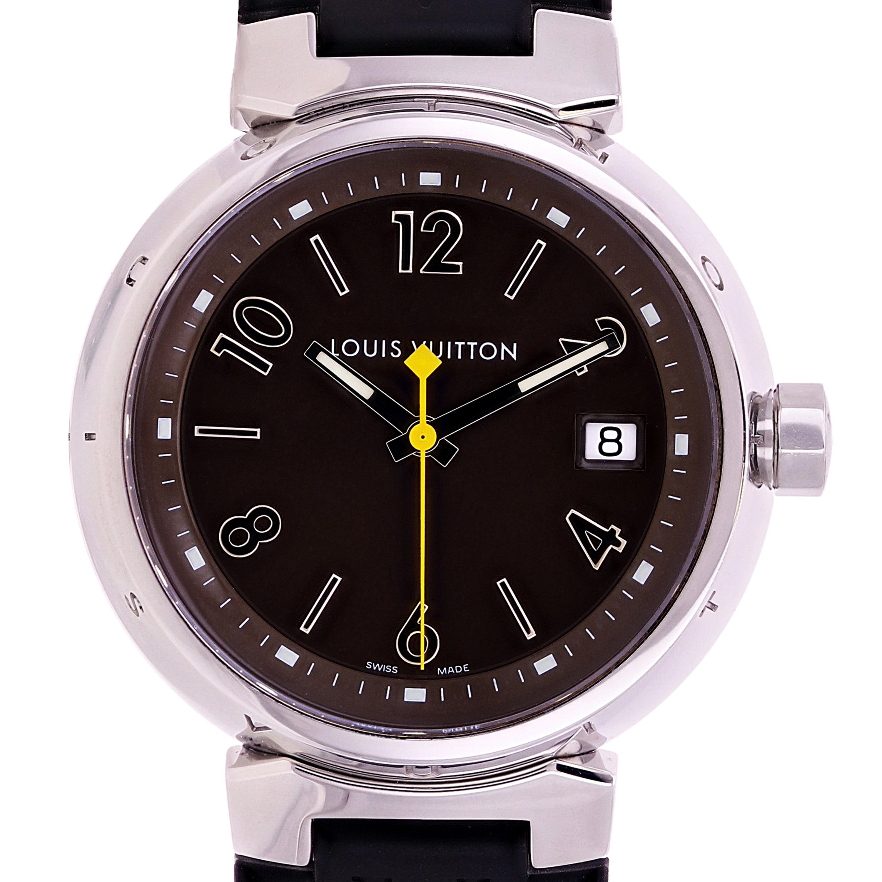Louis Vuitton Ladies Tambour Quartz Black Rubber Strap