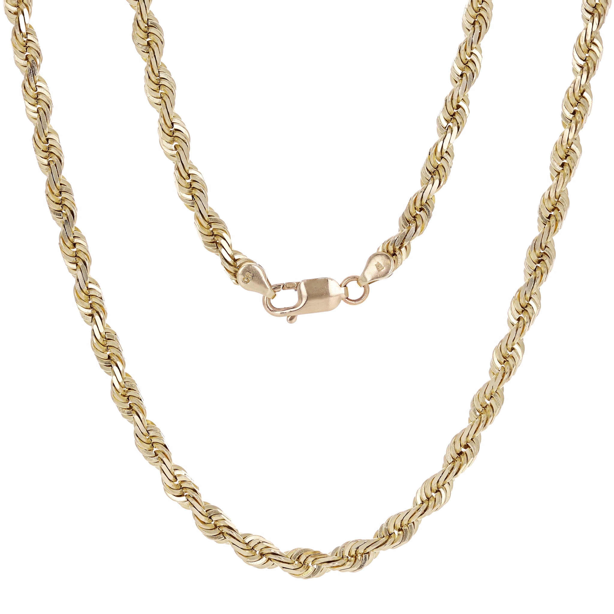 14k Yellow Gold Solid Diamond Cut Rope Chain Necklace Various Sizes ...
