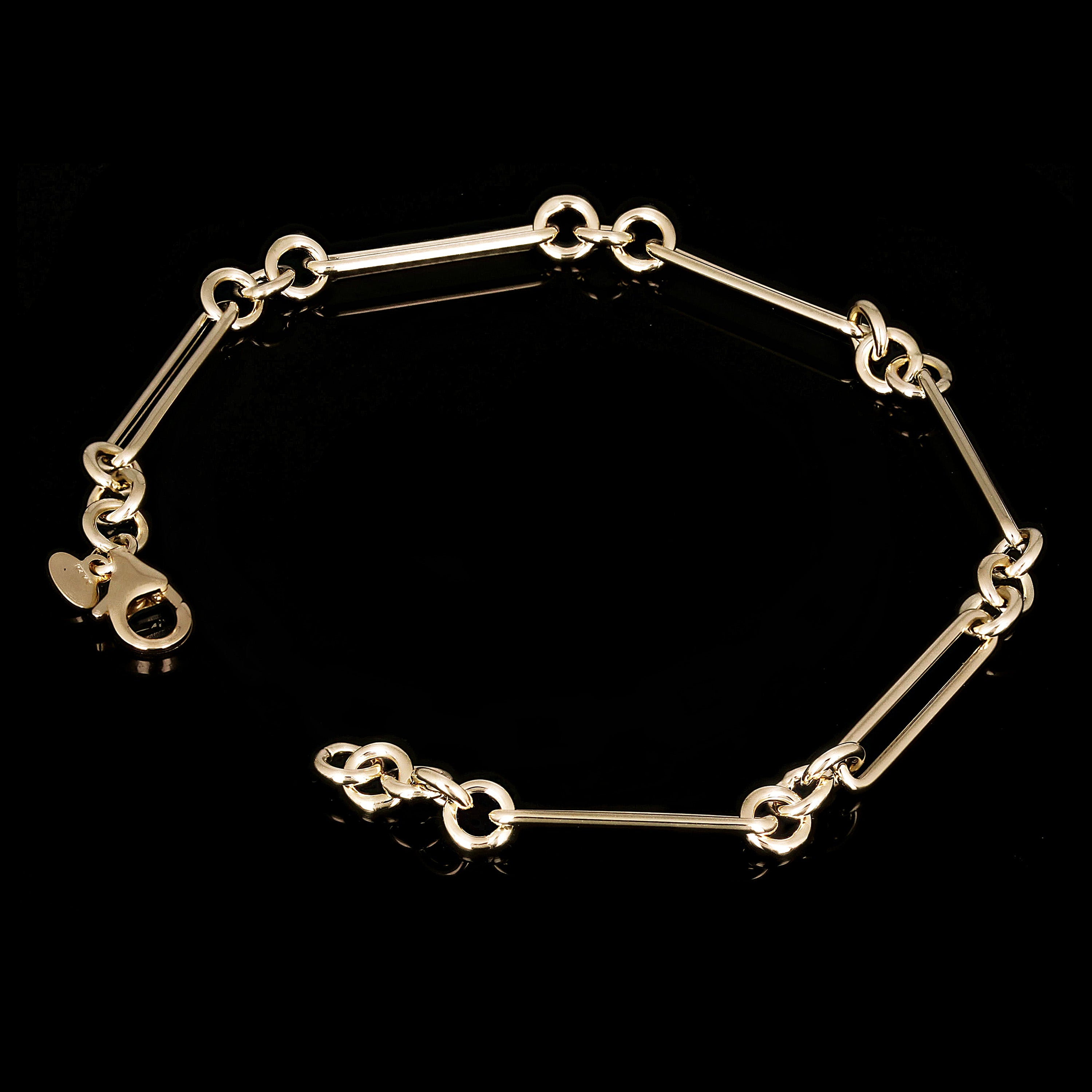 Italian 14k Yellow Gold Hollow Round & Paper Clip Bracelet 7.75" 5.3mm 2.6 grams