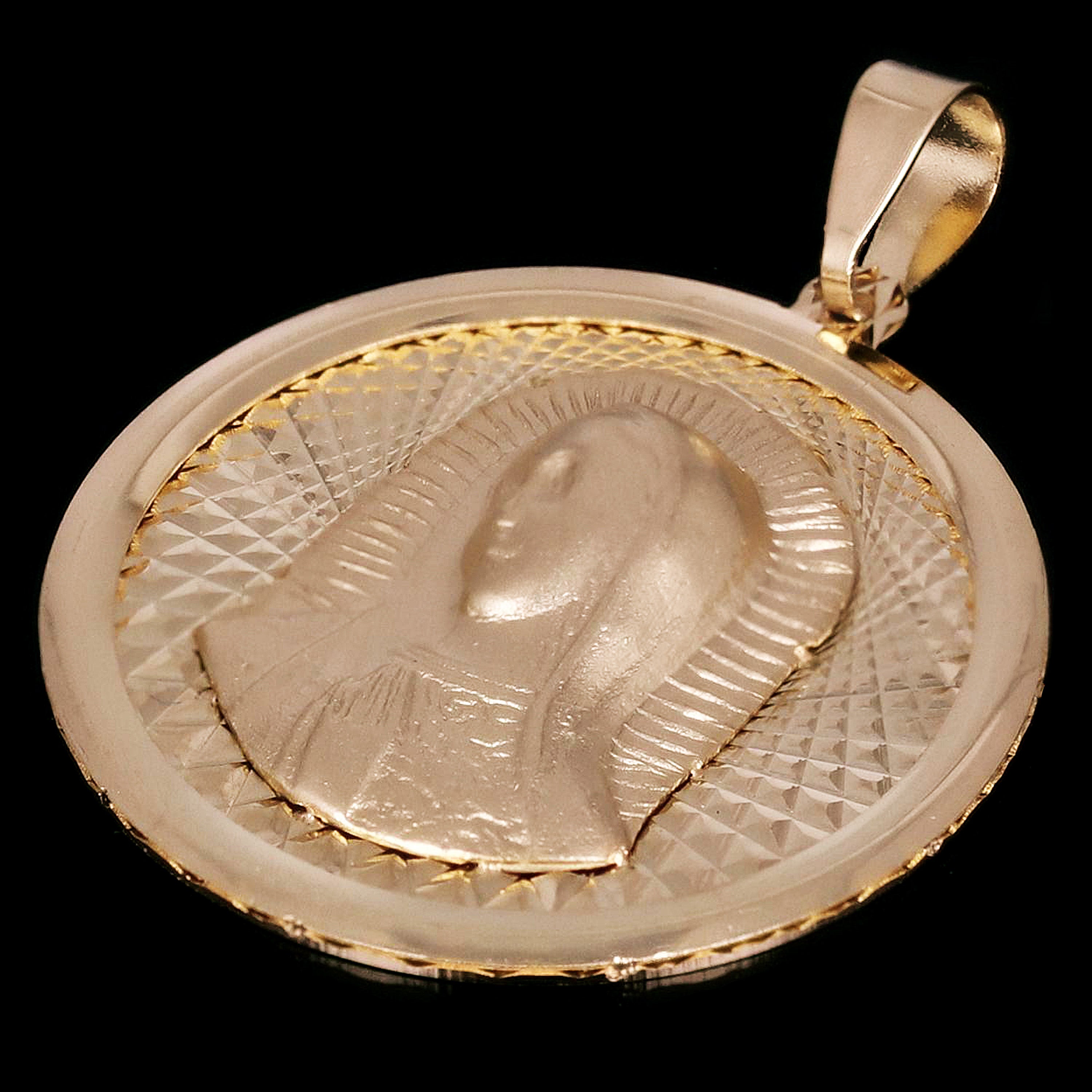 Italian 14k Yellow Gold Madonna Virgin Mary Medal Charm Pendant 1.1" 2.7 grams - 2.7 grams