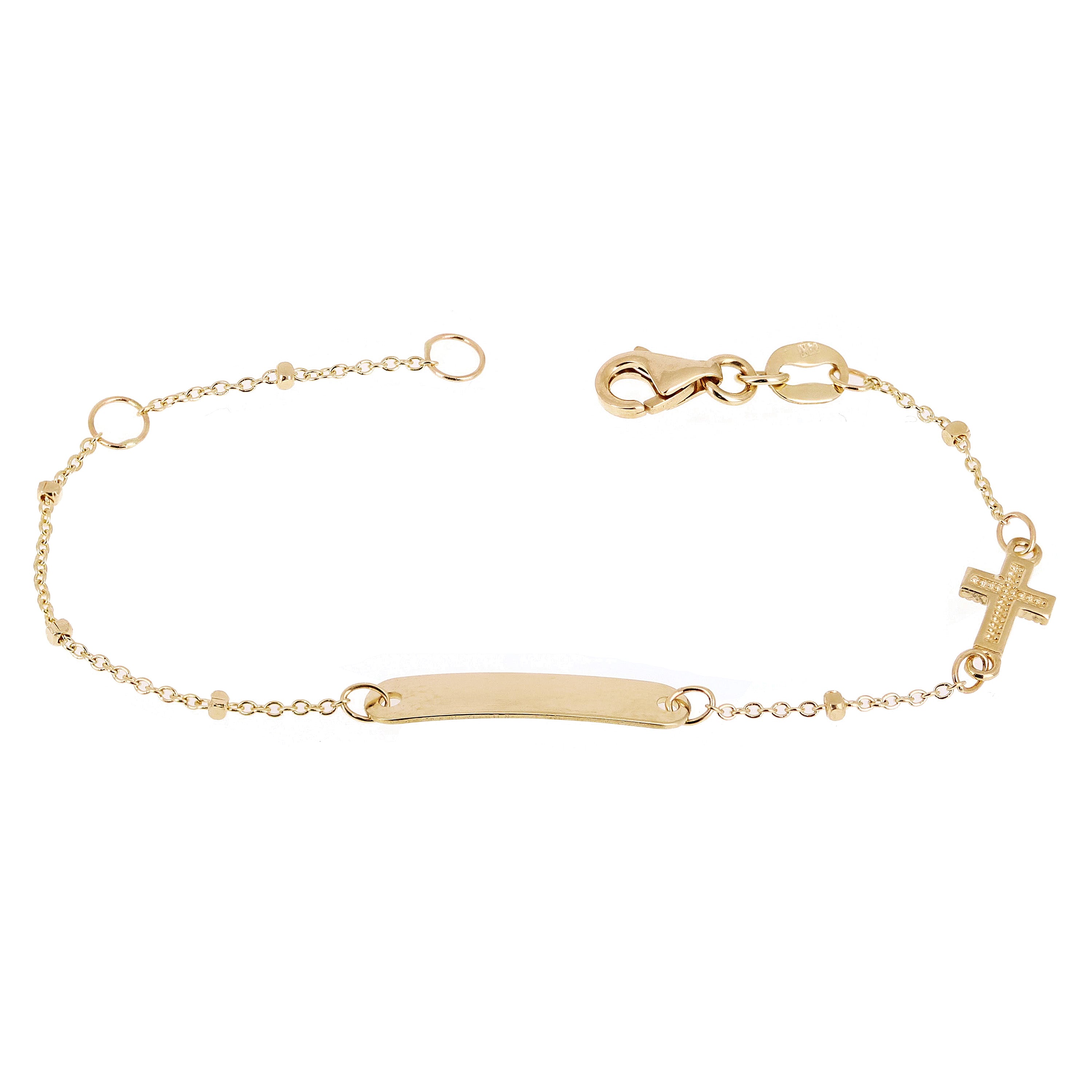 Italian 14k Yellow Gold Engravable Rosary Cross Baby Kids ID Bracelet 5.75" 1.5g - Yellow