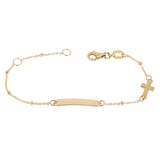 Italian 14k Yellow Gold Engravable Rosary Cross Baby Kids ID Bracelet 5.75" 1.5g - Yellow