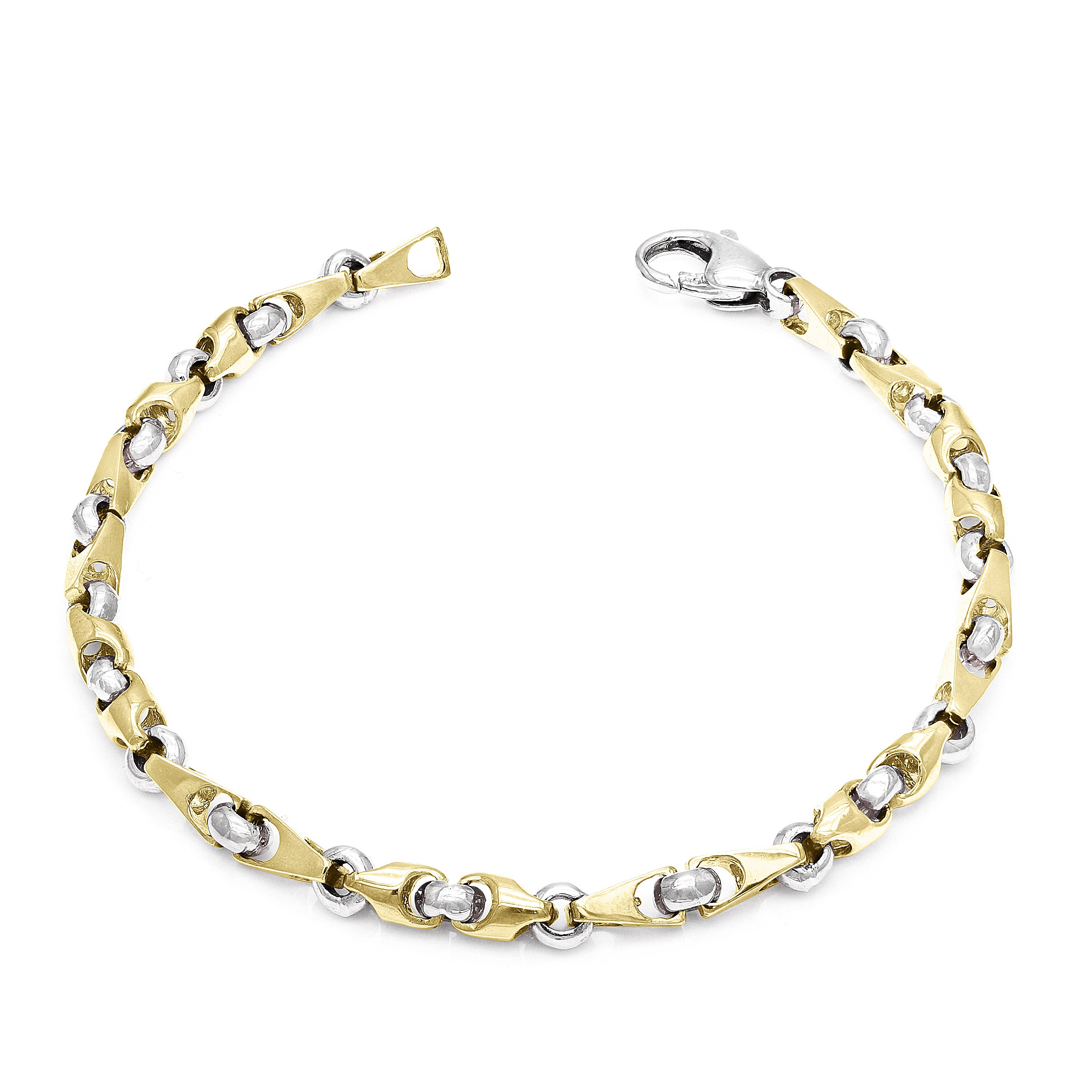 10k Two Tone Gold Solid Handmade Fashion Link Bracelet 7" 5mm 14.5 grams - Yellow and White,7" 14.5 grams