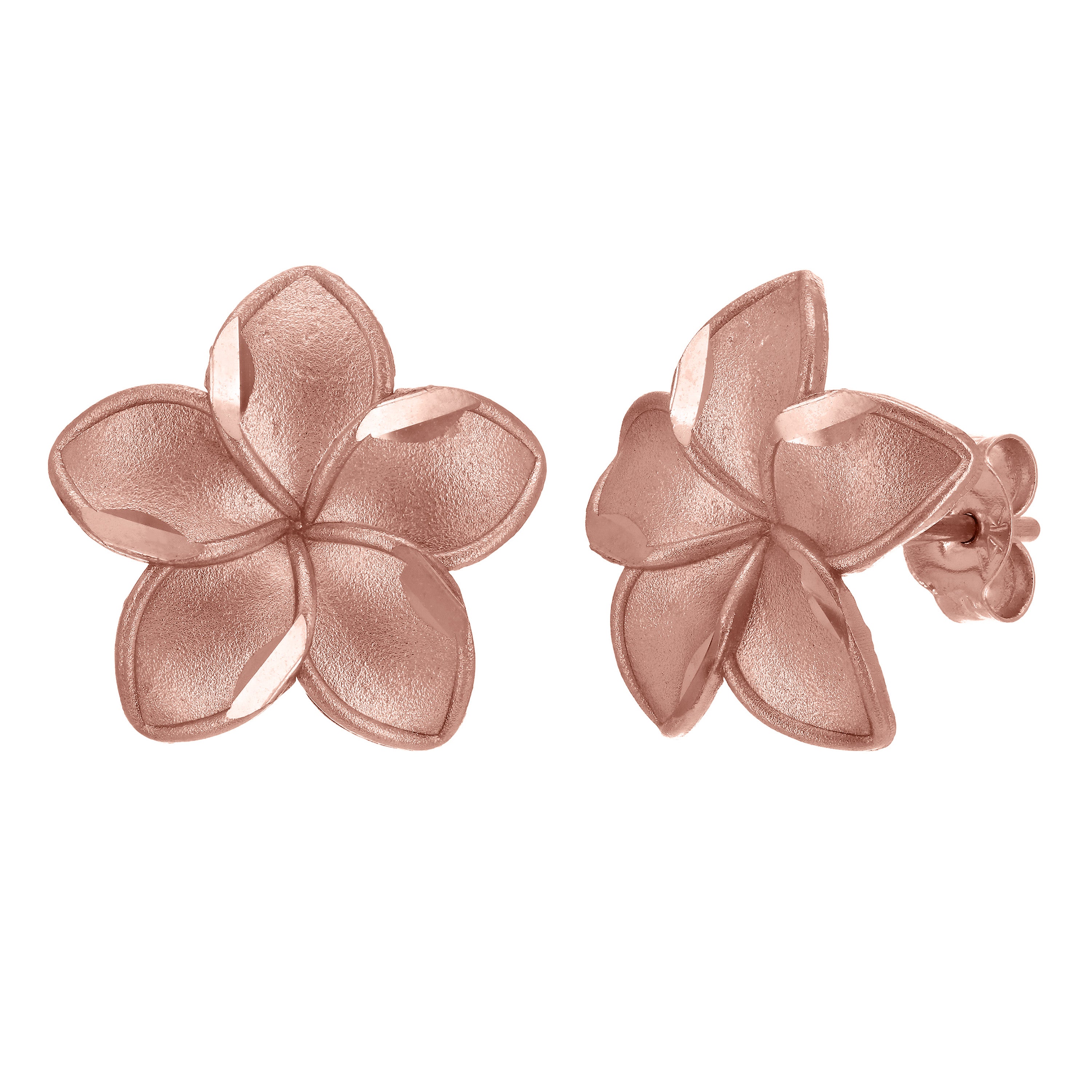 14k Rose Gold Hawaiian Plumeria Flower Earrings Medium - Medium