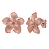 14k Rose Gold Hawaiian Plumeria Flower Earrings Medium - Medium
