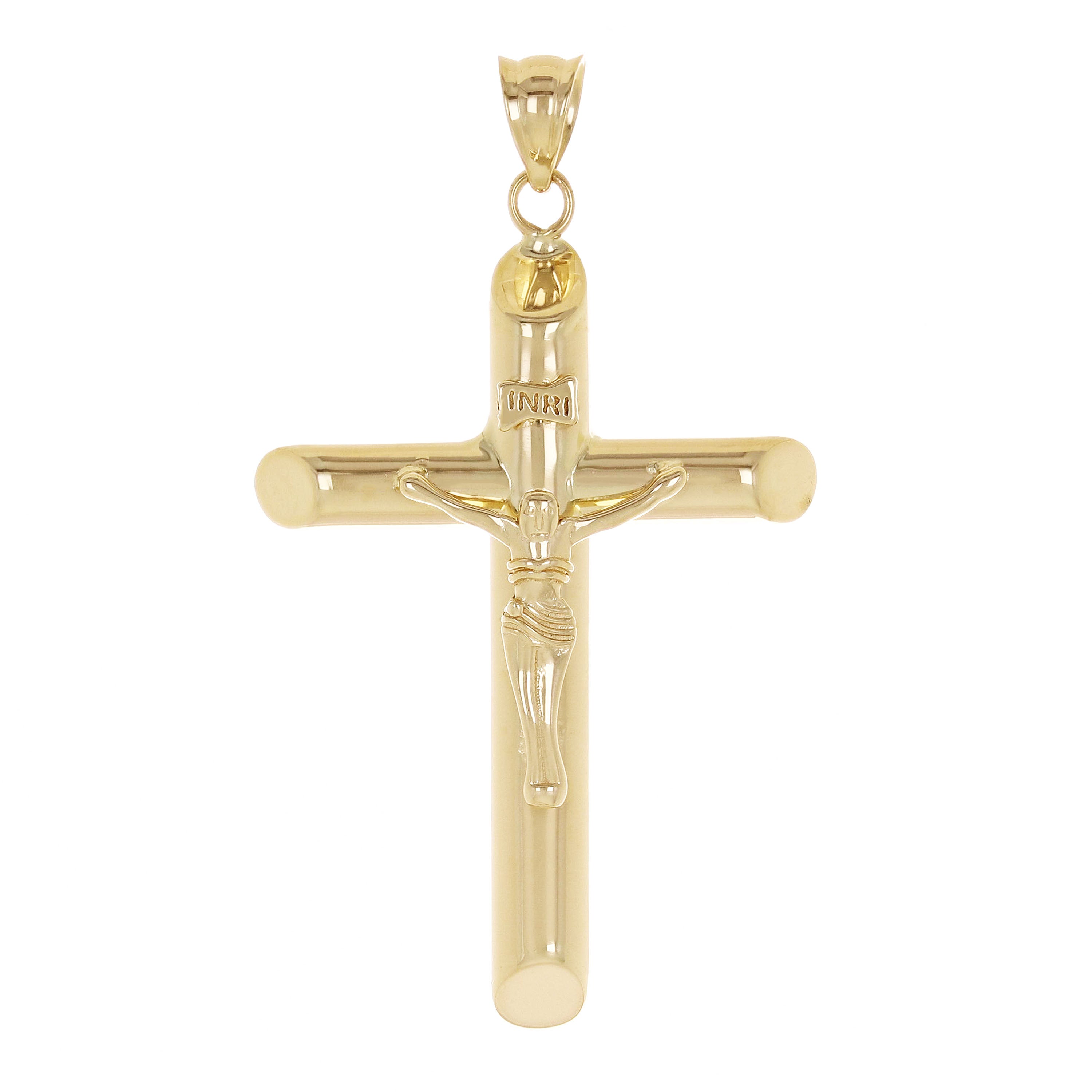 Italian Hollow 14k Yellow Gold INRI Crucifix Cross Charm Pendant 1.6" 2 grams