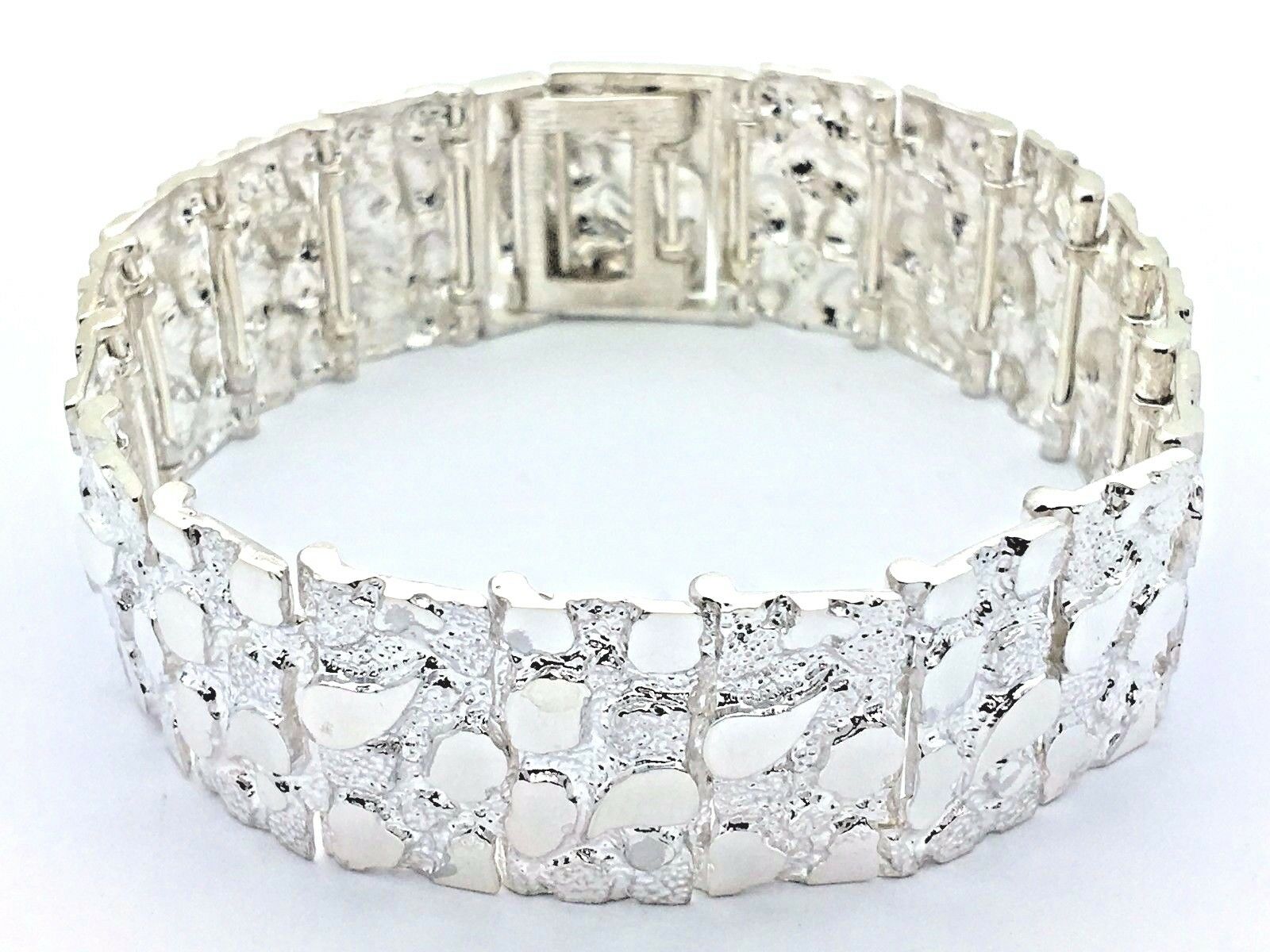 925 Sterling Silver Solid Nugget Bracelet 7.5" 21.5mm 45-48 grams - 7.5" 48 grams