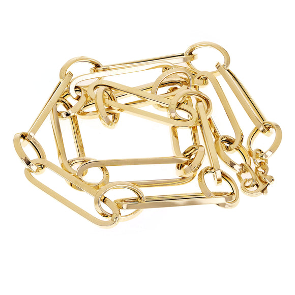 Italian 14k Yellow Gold Hollow Paper Clip Link Necklace 6.7mm 18