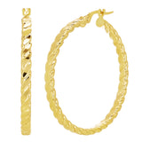 Italian 14k Yellow Gold Hollow Flat Rope Hoop Earrings 1.4" 3mm 3 grams