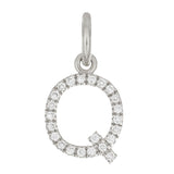 14k White Gold Diamond Initial Letter Q Charm Pendant - Letter Q,White