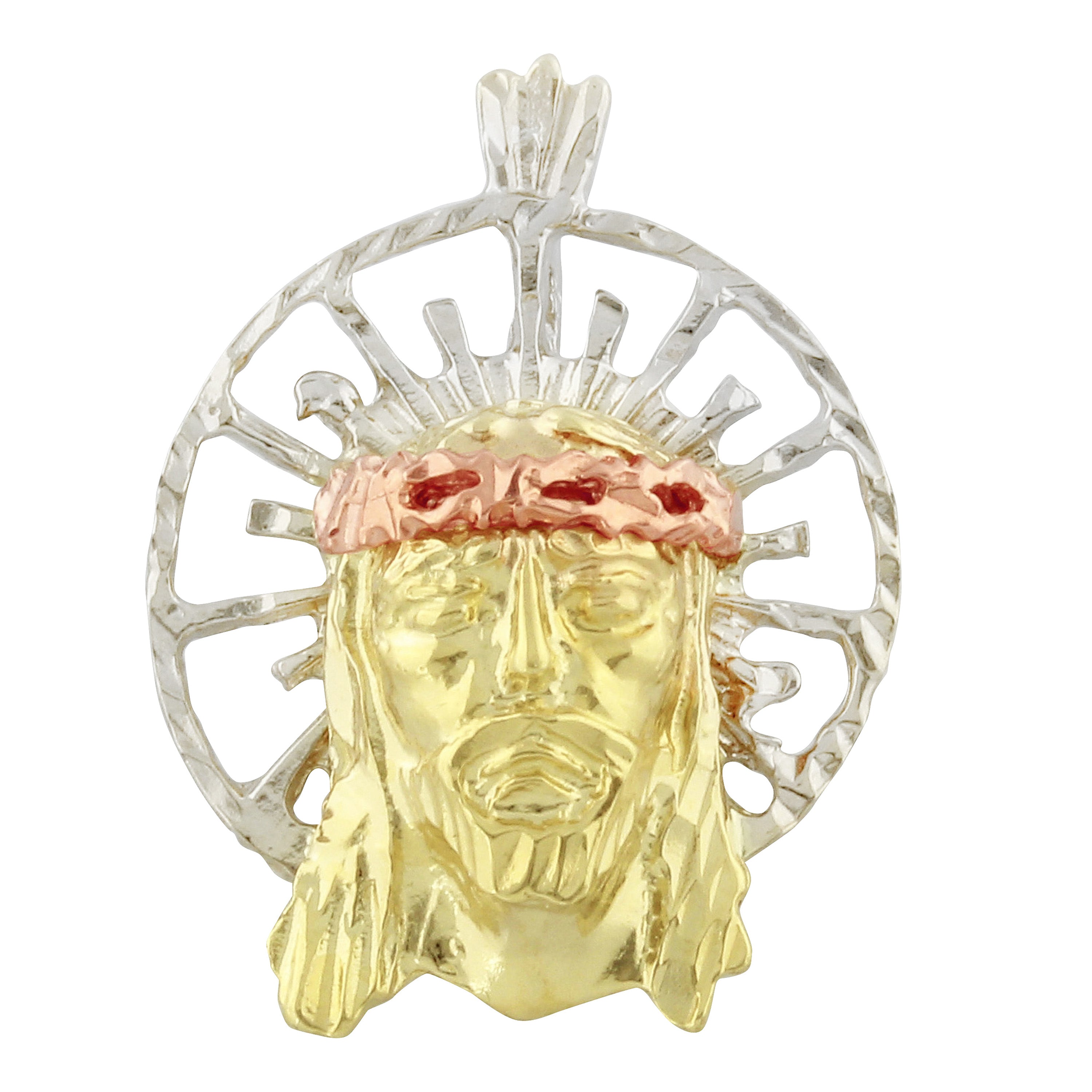 14k Tri Color Gold Solid Religious Jesus Christ Face Charm Pendant 1" 3.2 grams