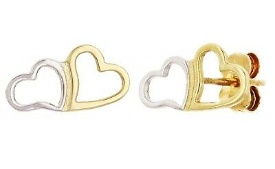 14k Two Tone Gold Kid Baby Double Heart Stud Earrings 1 gram