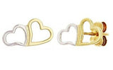 14k Two Tone Gold Kid Baby Double Heart Stud Earrings 1 gram