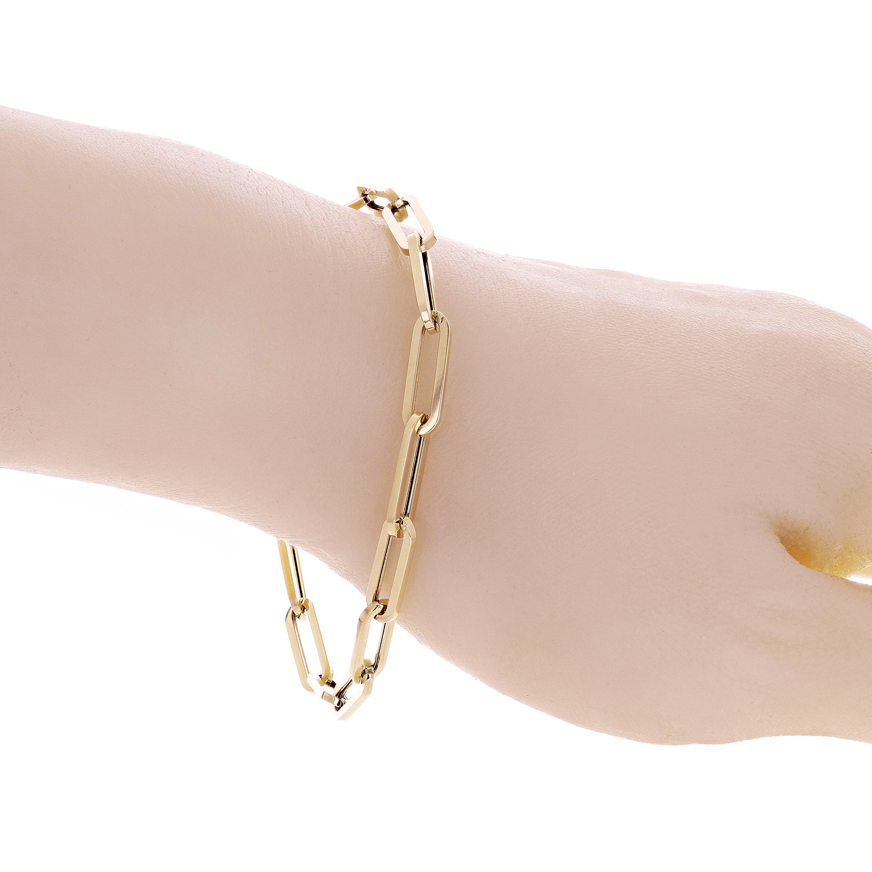 Italian 14k Yellow Gold Hollow Paper Clip Chain Bracelet 7.75" 4.9mm 4.5 grams - 7.75" 4.5 grams